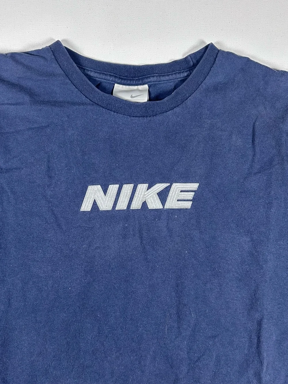 RARE Vintage Nike Center Swoosh T-Shirt Big Logo Faded Blue XXL Y2K Gray Tag